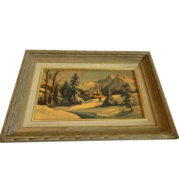 Vintage MCM turner wall accessory Church lithograph? print gold trim frame - Picture 1 of 7
